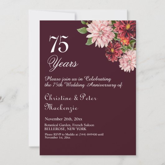 75e bruiloft Jubileum Bourgondië Bloemen Kaart (Voorkant)