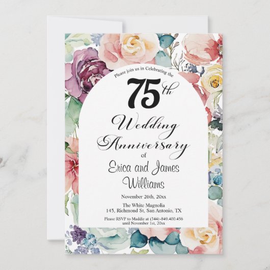 75e bruiloft Jubileum Elegant Script Floral Kaart (Voorkant)