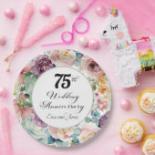 75e bruiloft Jubileum Elegant Script Floral Papieren Bordje (Feest)