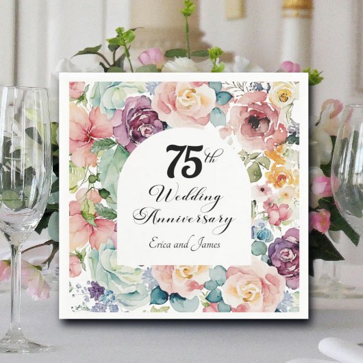 75e bruiloft Jubileum Elegant Script Floral Servet