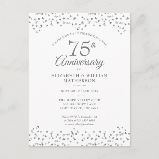 75e bruiloft Jubileum Love Hearts Confetti Uitnodiging Briefkaart (Voorkant)
