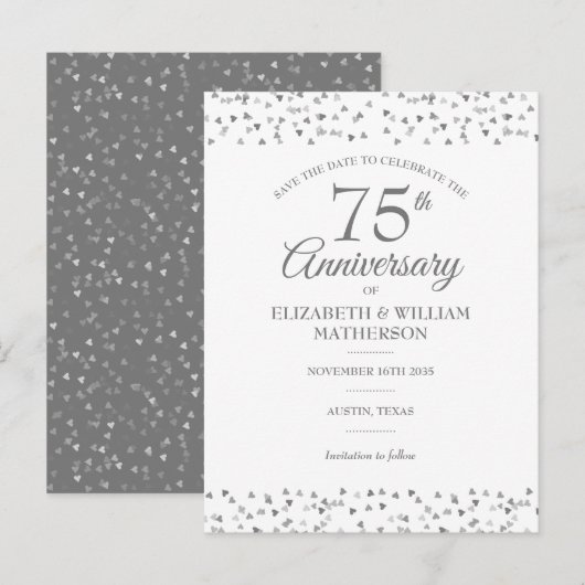 75e bruiloft Jubileum Love Hearts Save the Date Briefkaart (Voorkant / Achterkant)