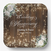 75e bruiloft Jubileum Rustieke String Lights Papieren Bordje (Voorkant)