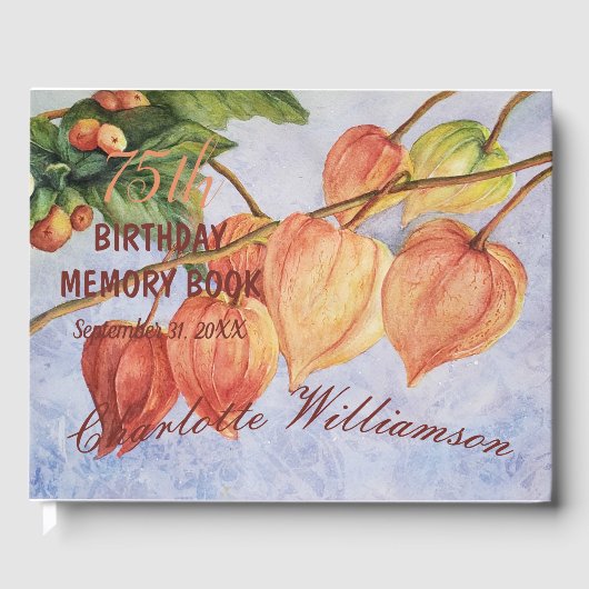 75e Chinese lantern Floral Birthday Memory Gastenboek (Voorkant)