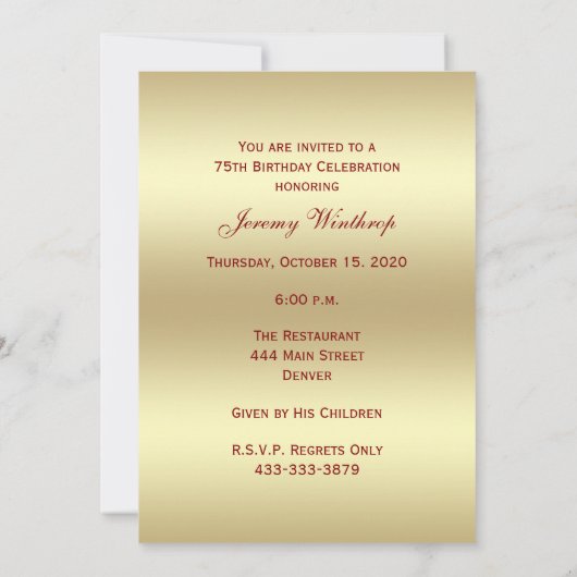 75e foto Verjaardagsfeestuitnodiging Bourgondië 75 Kaart (Achterkant)