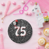 75e geboortedag ballonnen op zwarte glitter papieren bordje (Feest)