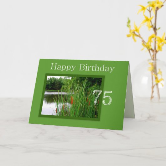 75e gelukkige verjaardag kat staart op vijver kaart (Gele Bloem)