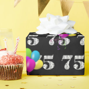 75e Gelukkige Verjaardagsballonnen op Zwart Cadeaupapier
