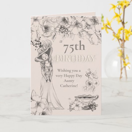  75e Georgische Dame Floral Birthday Kaart (Gele Bloem)