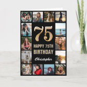 75e Happy Birthday Black en Gold Photo Collage Kaart (Voorkant)