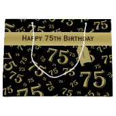 75e Happy Birthday Black/Gold-nummerpatroon Groot Cadeauzakje (Voorkant)