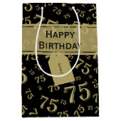 75e Happy Birthday Black/Gold-nummerpatroon Medium Cadeauzakje (Voorkant)