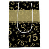 75e Happy Birthday Black/Gold-nummerpatroon Medium Cadeauzakje (Achterkant)