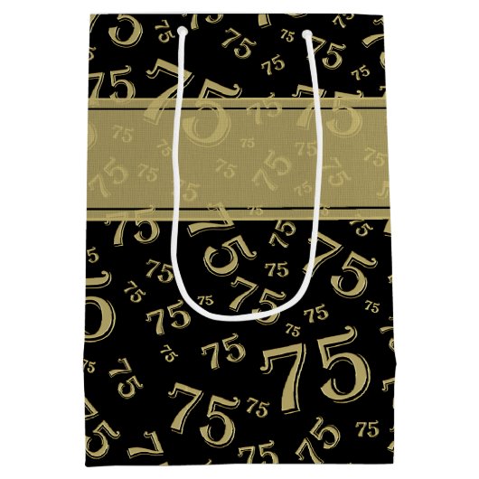75e Happy Birthday Black/Gold-nummerpatroon Medium Cadeauzakje (Achterkant)