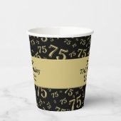 75e Happy Birthday Black/Gold-nummerpatroon Papieren Bekers (Links)