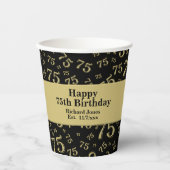 75e Happy Birthday Black/Gold-nummerpatroon Papieren Bekers (Voorkant)