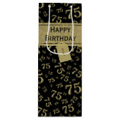 75e Happy Birthday Black/Gold-nummerpatroon Wijn Cadeautas (Voorkant)
