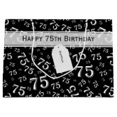 75e Happy Birthday Black/White Number Pattern Groot Cadeauzakje (Voorkant)