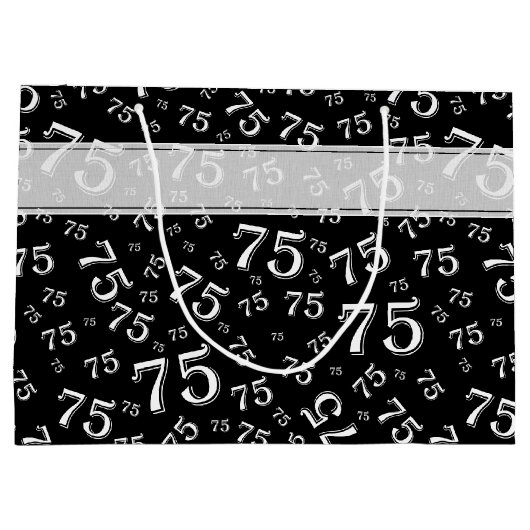 75e Happy Birthday Black/White Number Pattern Groot Cadeauzakje (Achterkant)