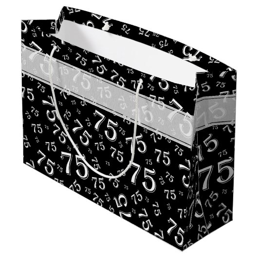75e Happy Birthday Black/White Number Pattern Groot Cadeauzakje (Achterkant Gekanteld)