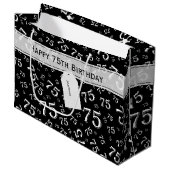 75e Happy Birthday Black/White Number Pattern Groot Cadeauzakje (Voorkant Gekanteld)