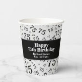 75e Happy Birthday Black/White Number Pattern Papieren Bekers (Achterkant)