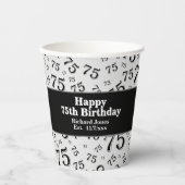 75e Happy Birthday Black/White Number Pattern Papieren Bekers (Voorkant)