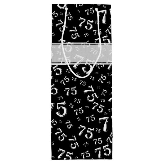 75e Happy Birthday Black/White Number Pattern Wijn Cadeautas (Achterkant)