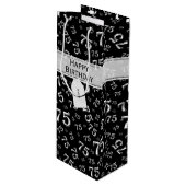 75e Happy Birthday Black/White Number Pattern Wijn Cadeautas (Voorkant Gekanteld)