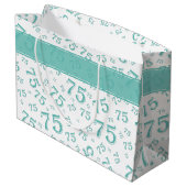 75e Happy Birthday Blauwgroen/White Number Pattern Groot Cadeauzakje (Achterkant Gekanteld)