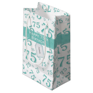 75e Happy Birthday Blauwgroen/White Number Pattern Klein Cadeauzakje