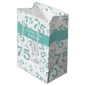 75e Happy Birthday Blauwgroen/White Number Pattern Medium Cadeauzakje (Voorkant Gekanteld)