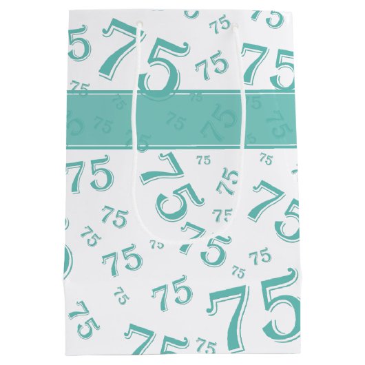 75e Happy Birthday Blauwgroen/White Number Pattern Medium Cadeauzakje (Achterkant)