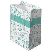 75e Happy Birthday Blauwgroen/White Number Pattern Medium Cadeauzakje (Achterkant Gekanteld)