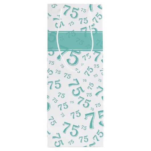 75e Happy Birthday Blauwgroen/White Number Pattern Wijn Cadeautas (Achterkant)