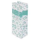 75e Happy Birthday Blauwgroen/White Number Pattern Wijn Cadeautas (Voorkant Gekanteld)