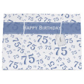 75e Happy Birthday Blue/White Number Pattern Groot Cadeauzakje (Voorkant)