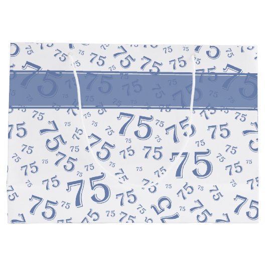 75e Happy Birthday Blue/White Number Pattern Groot Cadeauzakje (Achterkant)
