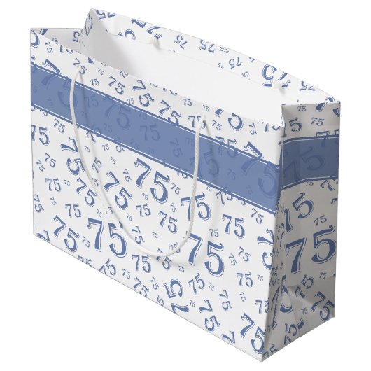 75e Happy Birthday Blue/White Number Pattern Groot Cadeauzakje (Achterkant Gekanteld)