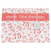 75e Happy Birthday Coral/White Number Pattern Groot Cadeauzakje (Voorkant)