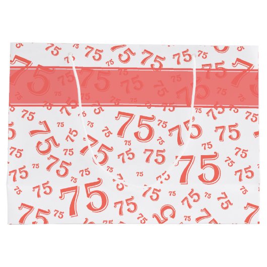 75e Happy Birthday Coral/White Number Pattern Groot Cadeauzakje (Achterkant)