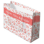 75e Happy Birthday Coral/White Number Pattern Groot Cadeauzakje (Voorkant Gekanteld)