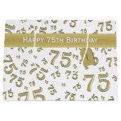 75e Happy Birthday Gold/White Number Pattern Groot Cadeauzakje (Voorkant)