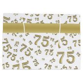 75e Happy Birthday Gold/White Number Pattern Groot Cadeauzakje (Achterkant)