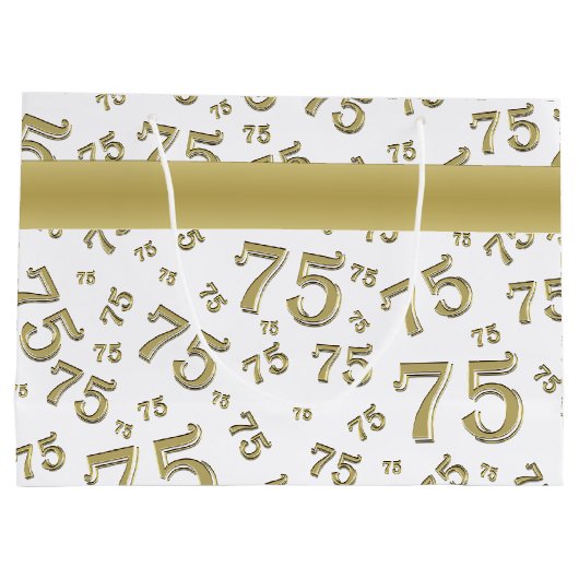 75e Happy Birthday Gold/White Number Pattern Groot Cadeauzakje (Achterkant)