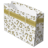 75e Happy Birthday Gold/White Number Pattern Groot Cadeauzakje (Achterkant Gekanteld)