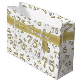 75e Happy Birthday Gold/White Number Pattern Groot Cadeauzakje (Voorkant Gekanteld)