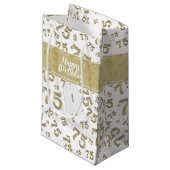 75e Happy Birthday Gold/White Number Pattern Klein Cadeauzakje (Voorkant Gekanteld)