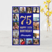 75e Happy Birthday Navy Blue & Gold Photo Collage Kaart (Gele Bloem)