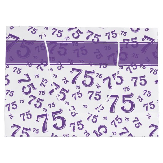 75e Happy Birthday Paars/White Number Pattern Groot Cadeauzakje (Achterkant)